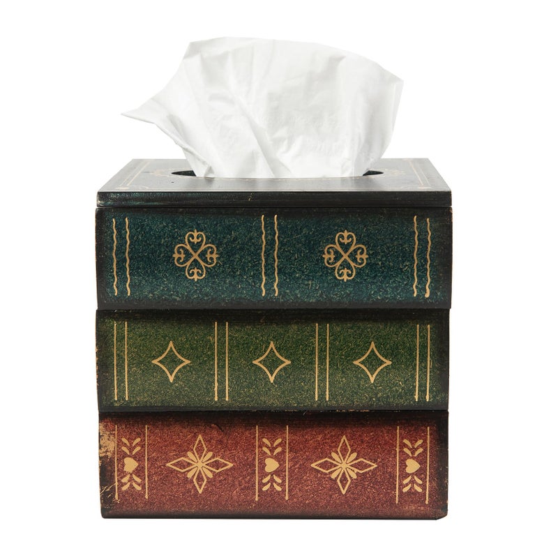 VERGOODR Crafted Classical Retro Wooden Antique Book Tissue Box Cover Square Tissue Holder Dispenser Paper Cover Case Napkin Holder Home Decor for Bathroom Living Room Office car Kitchen (Green) - Image 2